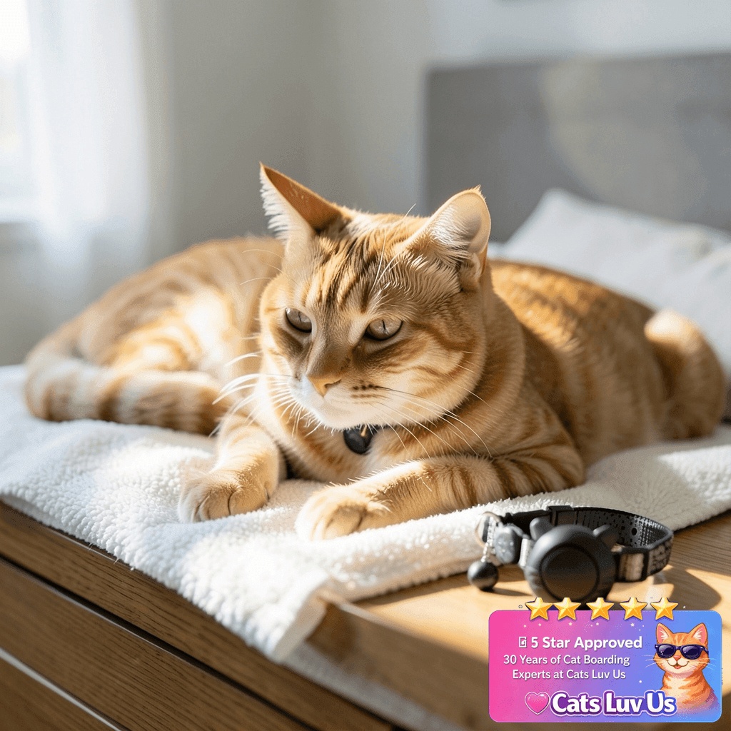 GPS Cat Collar Tracker – Bluetooth Pet Locator for Cats | with cat - professional product lifestyle photo