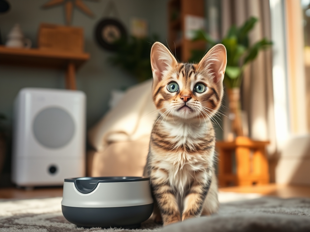 Cat owner reviewing gps enabled pet feeder buying guide options for their pet in 2026