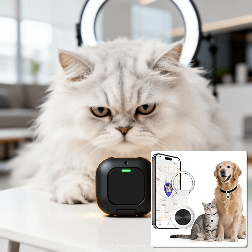 Smart GPS Tracker for Dogs|mini Easy to use Cat GPS Tracker| with cat - professional product lifestyle photo