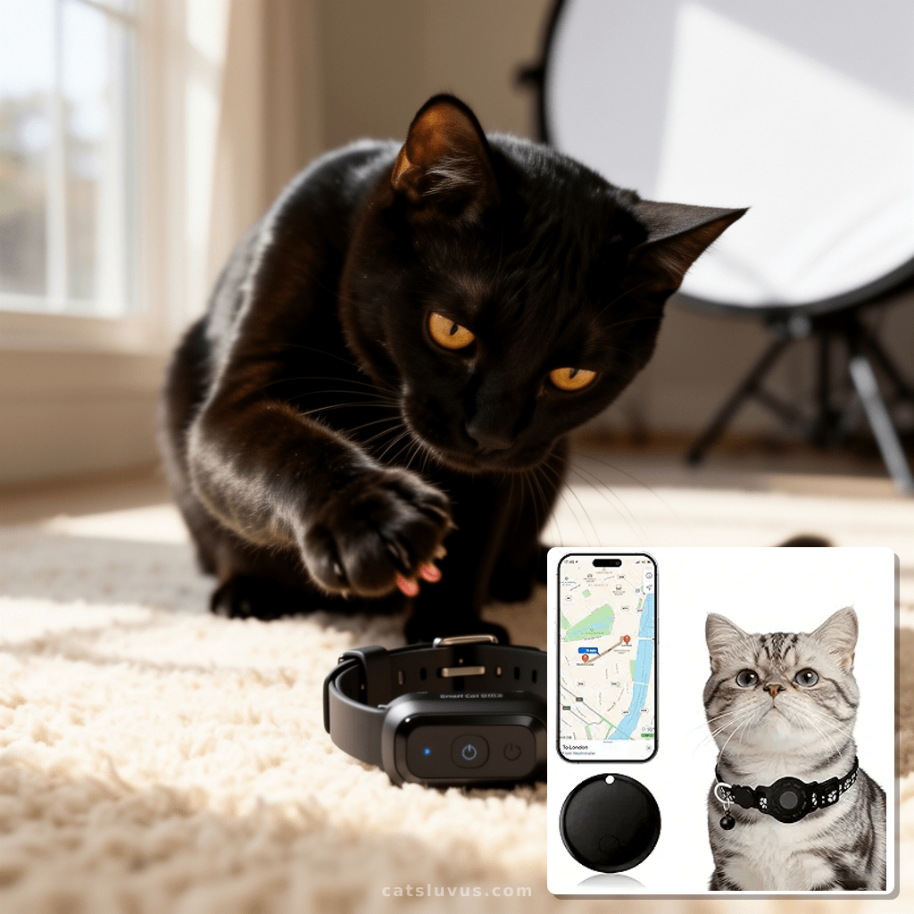 Smart Cat GPS Collar - Waterproof Pet Tracker for Android with cat - professional product lifestyle photo