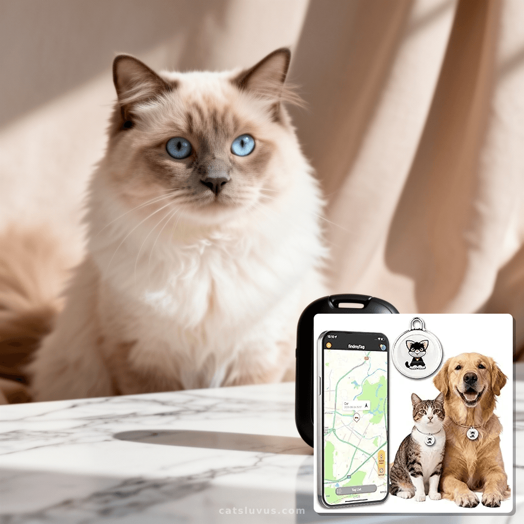 GPS Tracker for Dogs & Cats with cat - professional product lifestyle photo