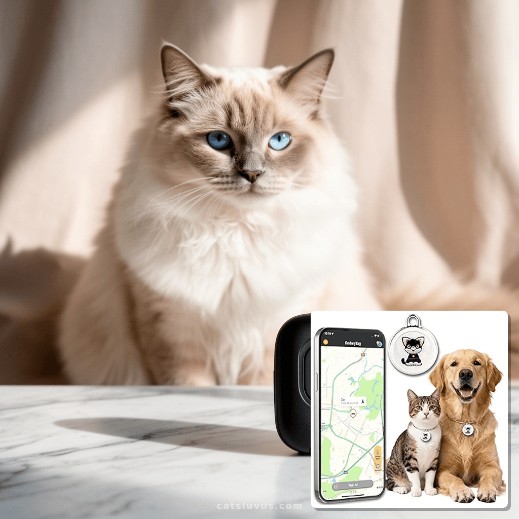 GPS Tracker for Dogs & Cats with cat - professional product lifestyle photo