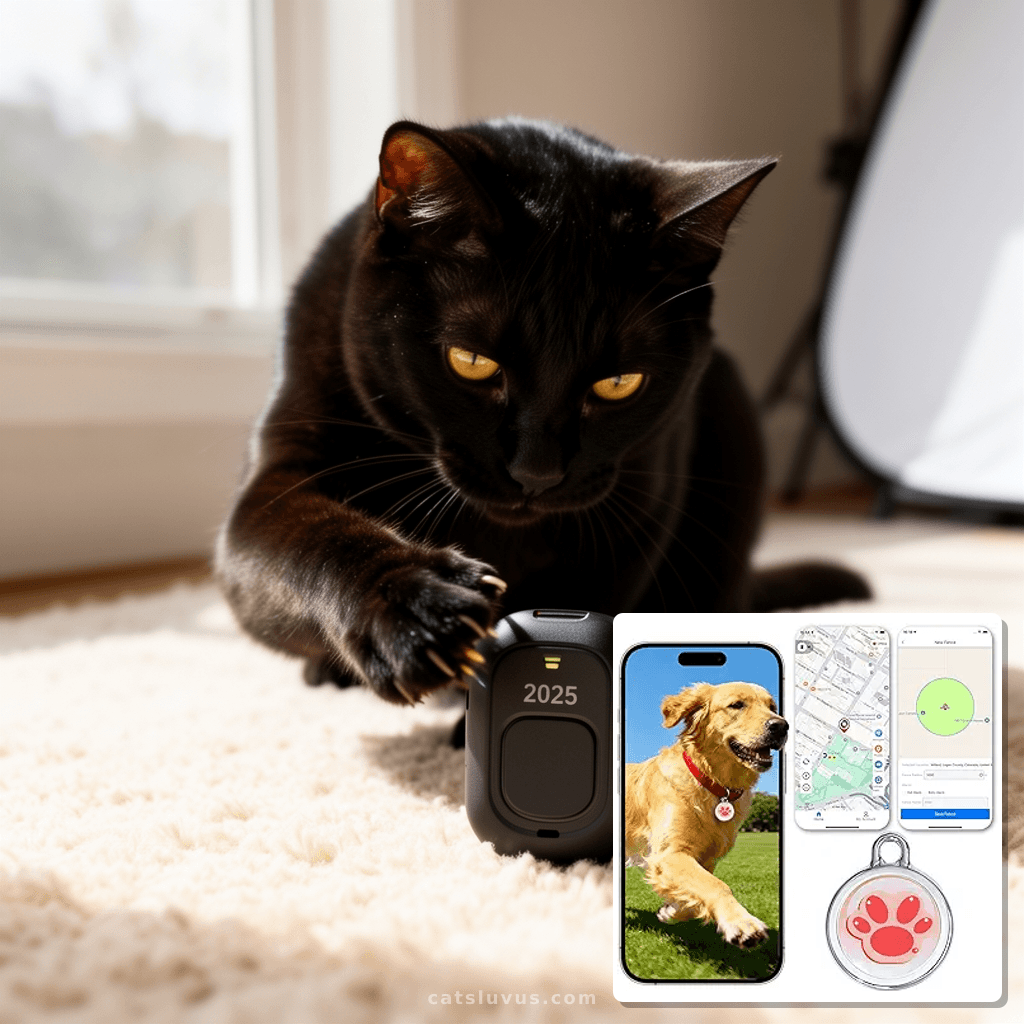 2025 GPS Tracker for Pet with cat - professional product lifestyle photo