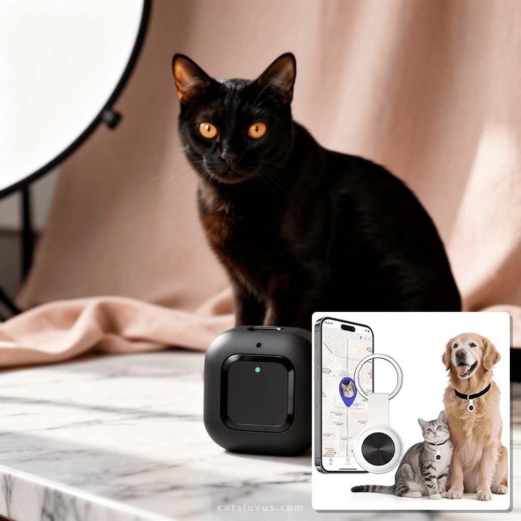 Smart GPS Tracker for Dogs|mini Easy to use Cat GPS Tracker| with cat - professional product lifestyle photo