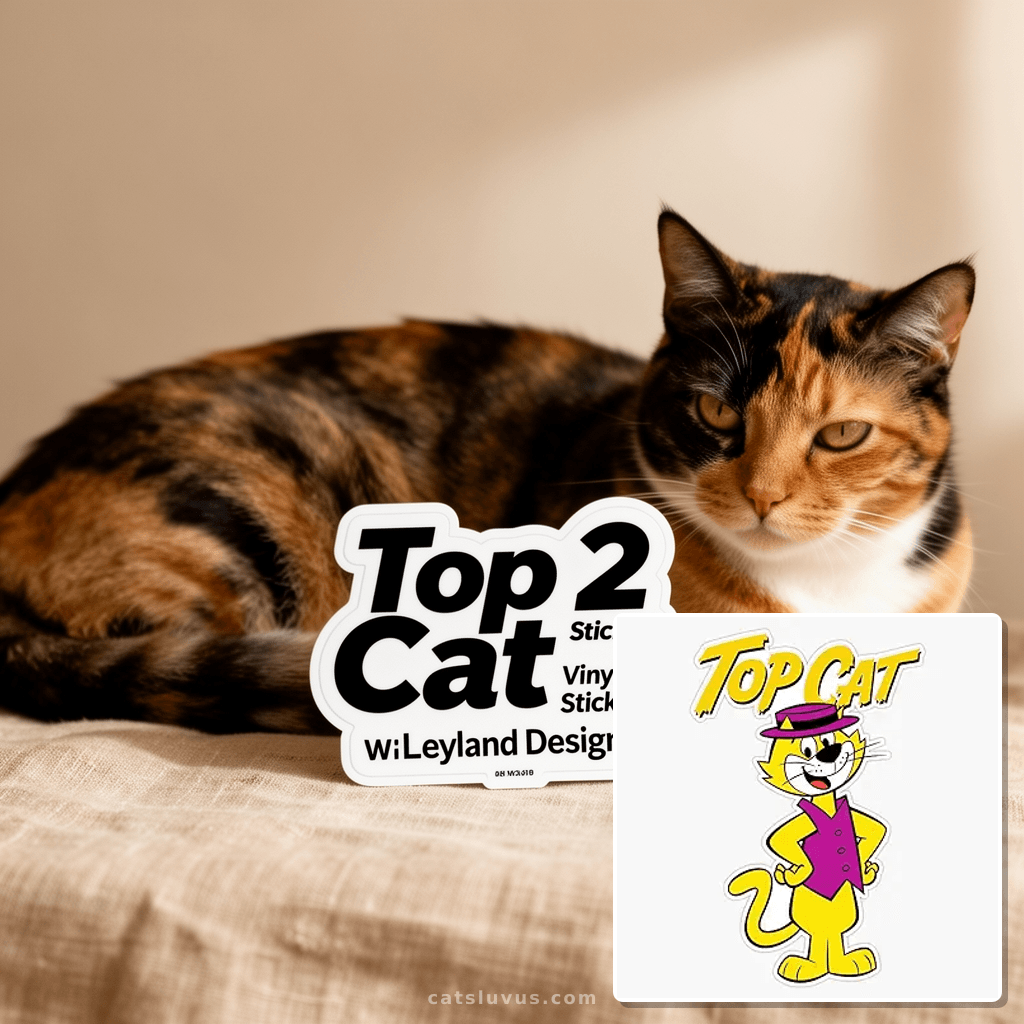 Leyland Designs Top Cat 2 Sticker Outdoor Rated Vinyl Sticke with cat - professional product lifestyle photo