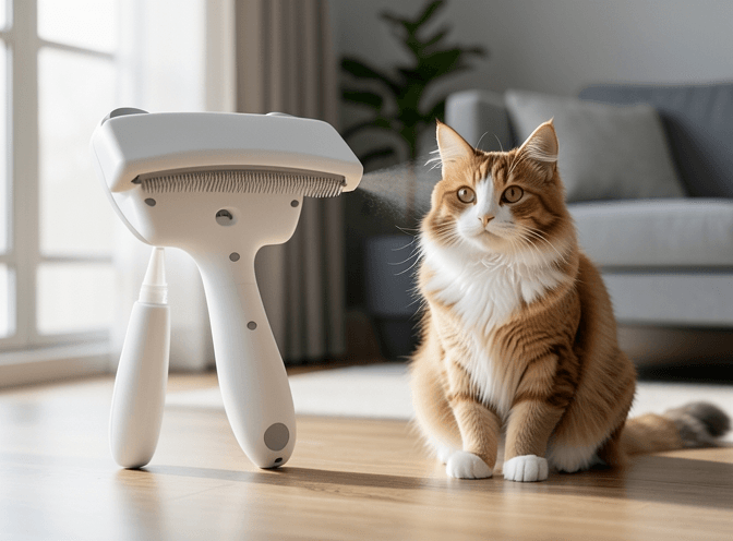 Cat owner reviewing how to choose cat grooming brushes and combs options for their pet in 2026