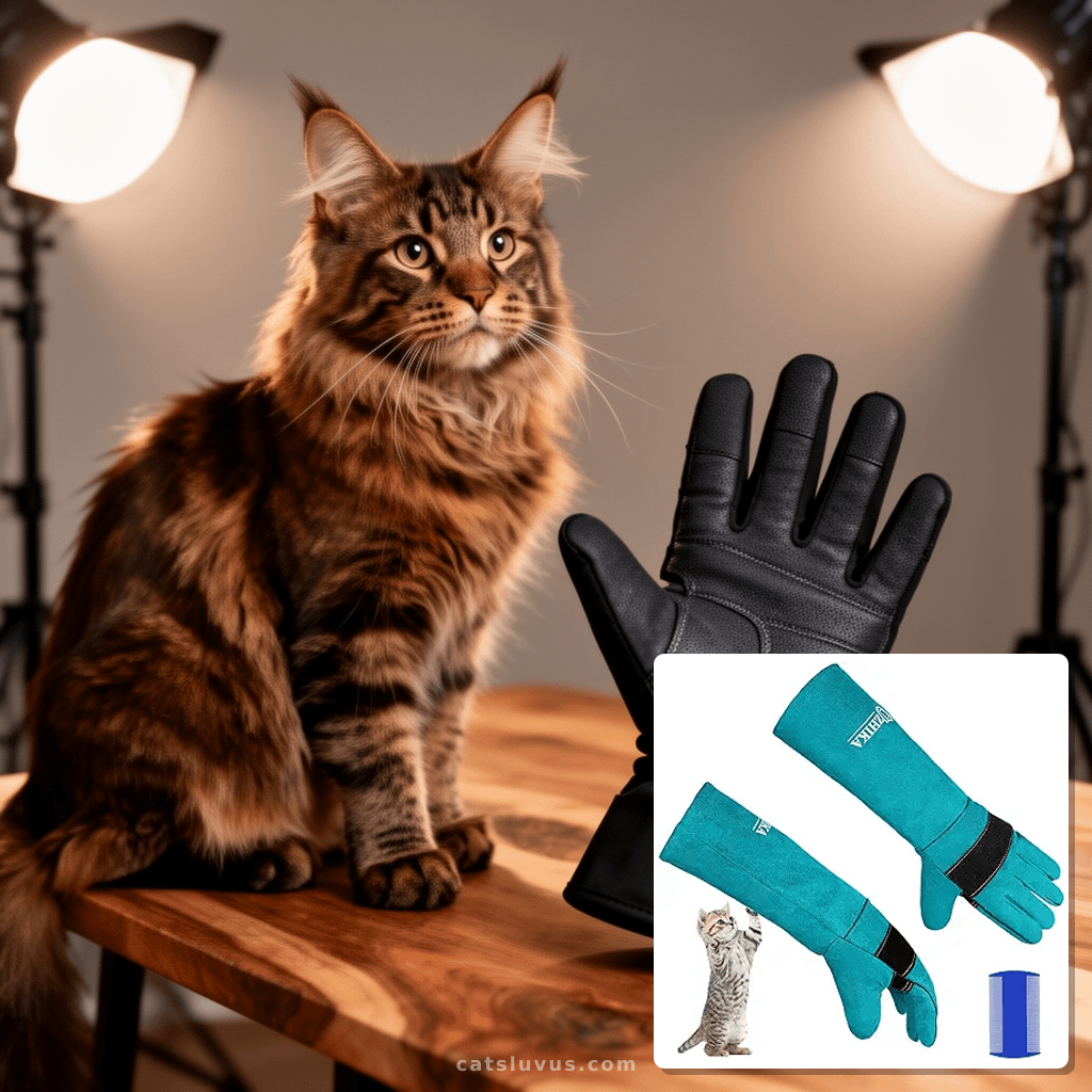 Animal Handling Glove Anti Scratch Protective Gloves for Tra with cat - professional product lifestyle photo