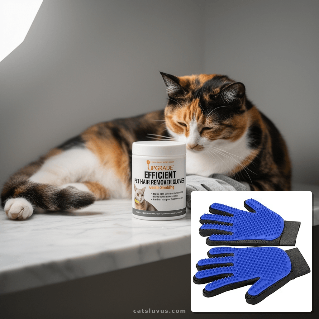 Upgrade Efficient Pet Hair Remover Gloves - Gentle Shedding  with cat - professional product lifestyle photo