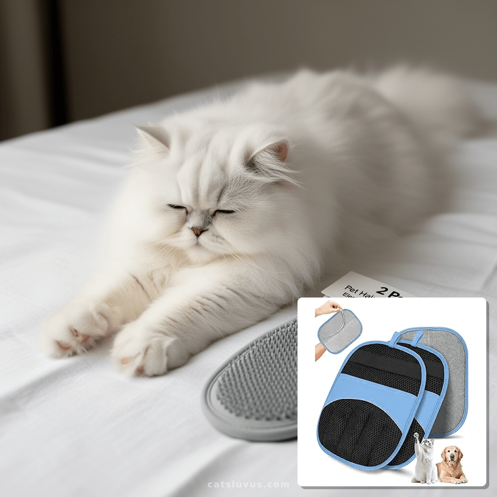 2 Pack Pet Hair Removal Glove - Electrostatic Magic Brush Gl with cat - professional product lifestyle photo