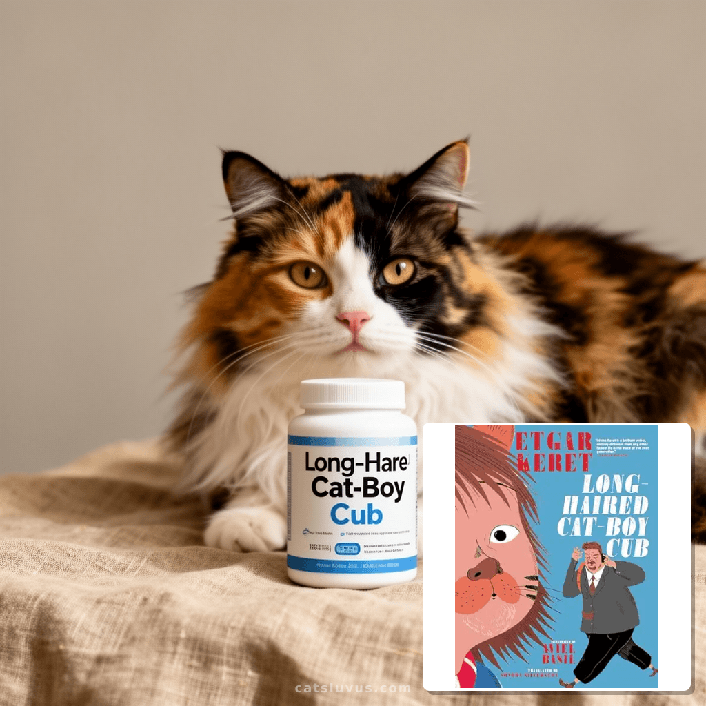 Long-Haired Cat-Boy Cub with cat - professional product lifestyle photo