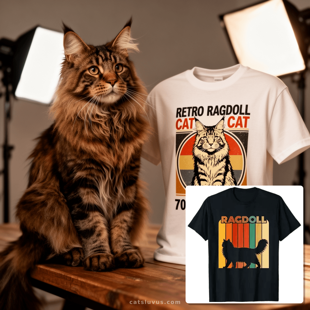 Retro Ragdoll Cat Vintage 70s 80s Style Long-Haired Cat T-Sh with cat - professional product lifestyle photo