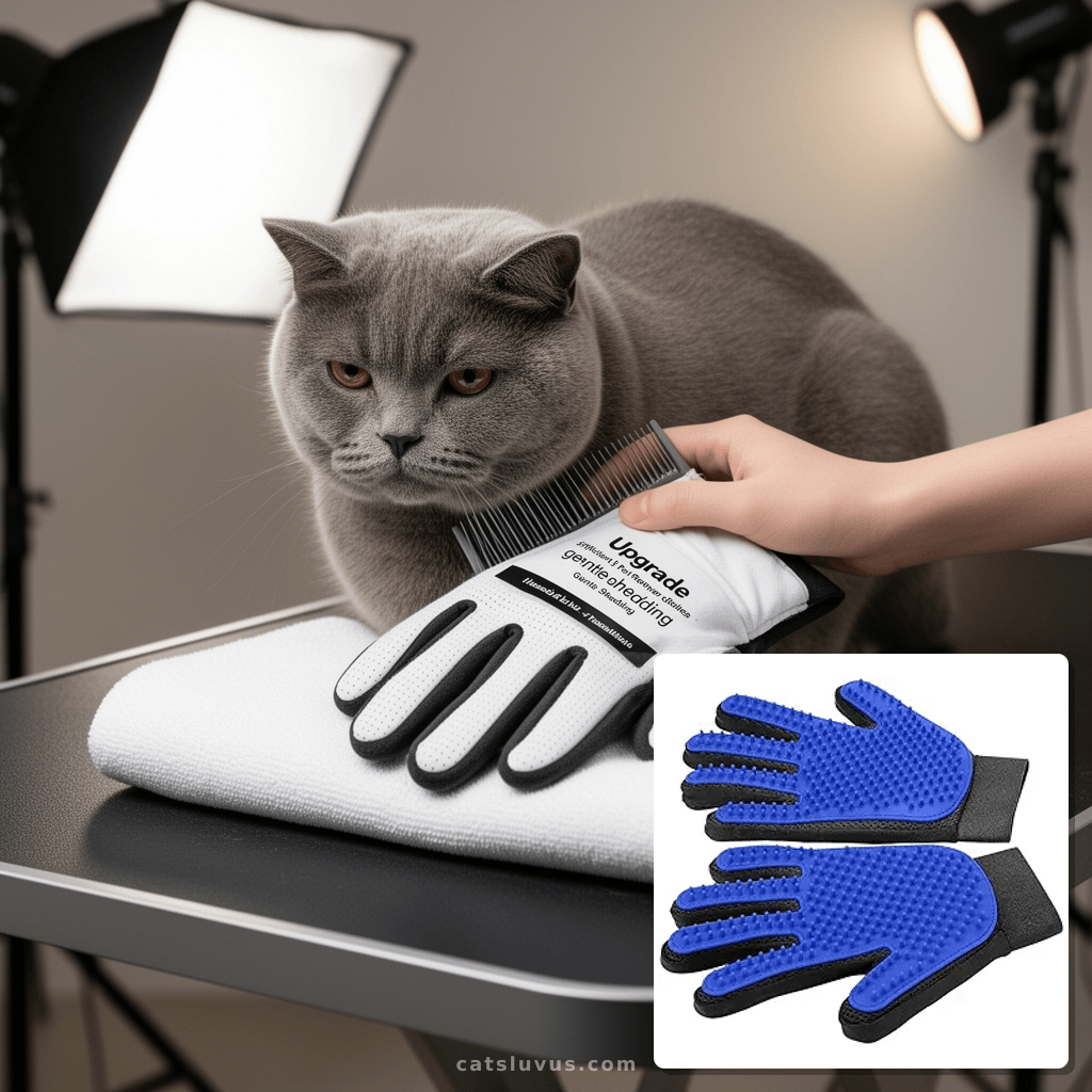 Upgrade Efficient Pet Hair Remover Gloves - Gentle Shedding  with cat - professional product lifestyle photo