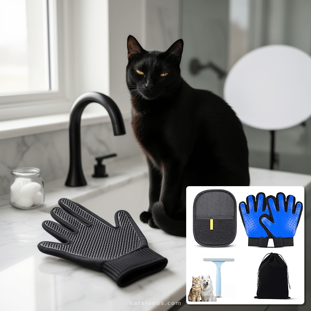 Pet Hair Remover Glove with cat - professional product lifestyle photo