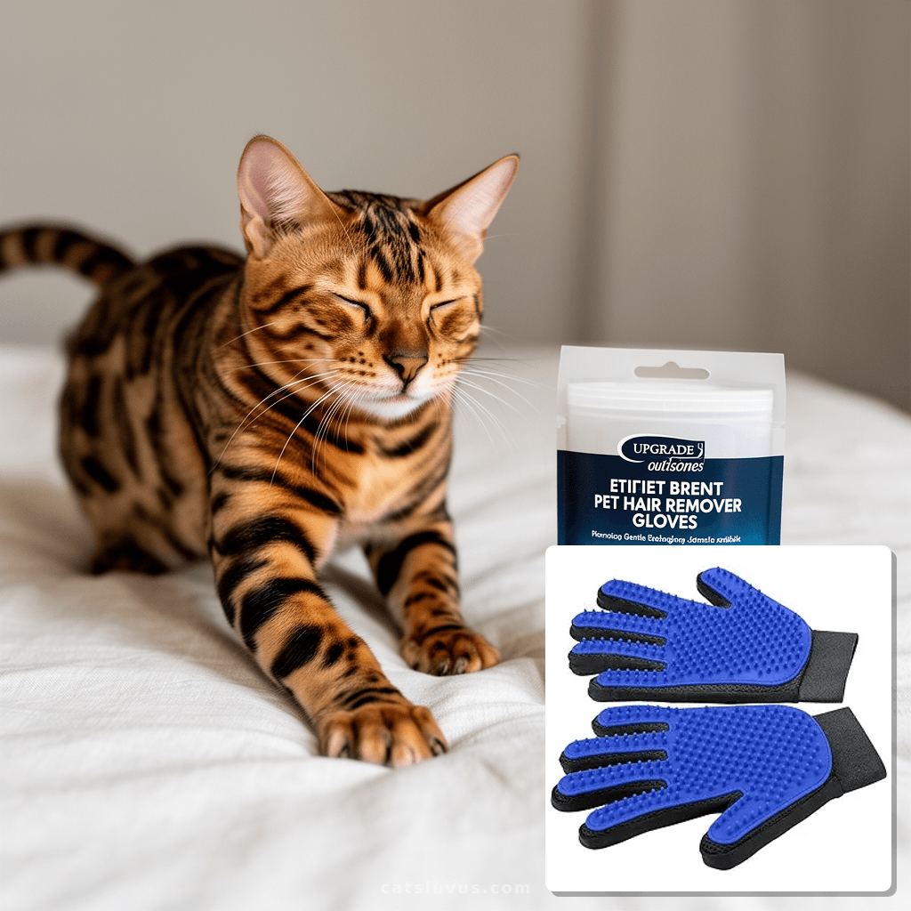 Upgrade Efficient Pet Hair Remover Gloves - Gentle Shedding  with cat - professional product lifestyle photo