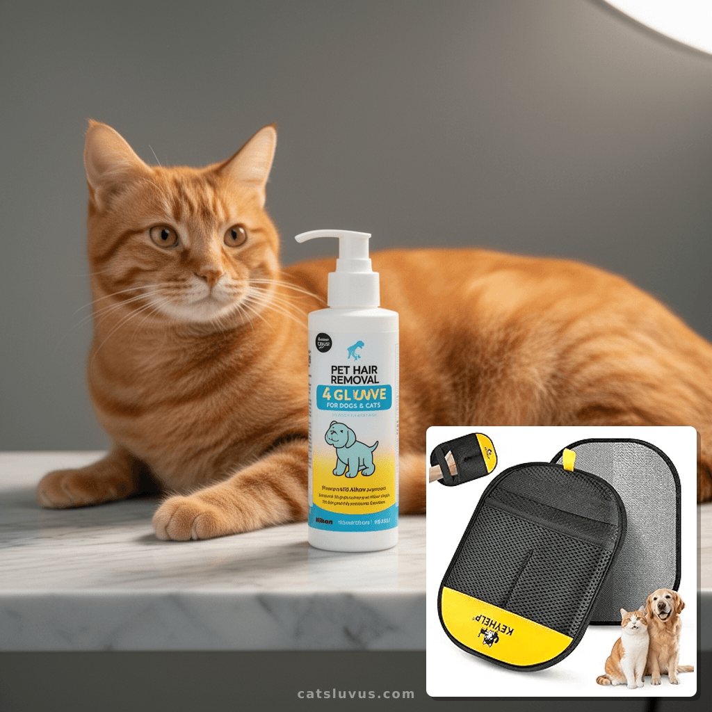 Pet Hair Removal Glove for Dogs & Cats with cat - professional product lifestyle photo