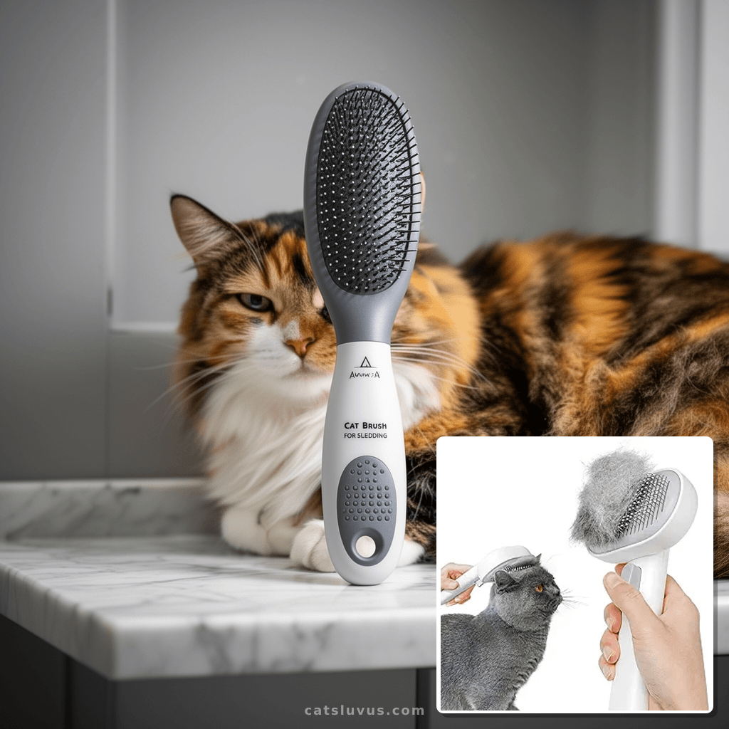 Aumuca Cat Brush for Shedding with cat - professional product lifestyle photo