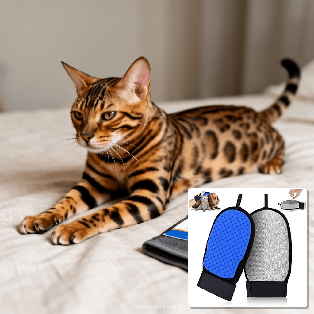 Pet Hair Removal Glove for Dog & Cat with cat - professional product lifestyle photo