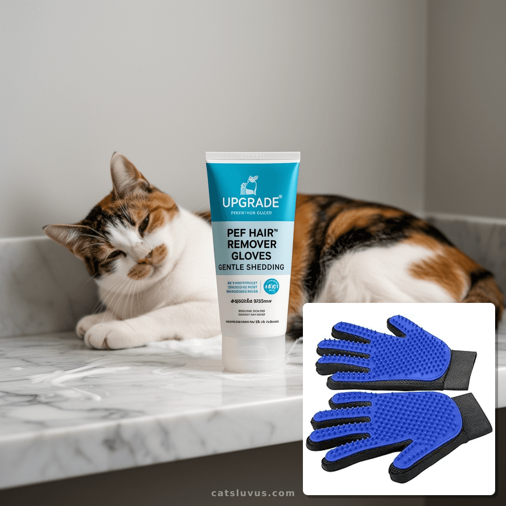 Upgrade Efficient Pet Hair Remover Gloves - Gentle Shedding  with cat - professional product lifestyle photo
