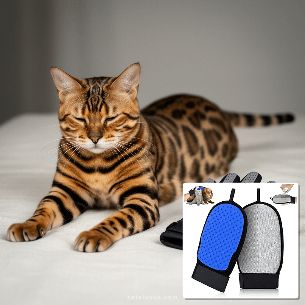 Pet Hair Removal Glove for Dog & Cat with cat - professional product lifestyle photo