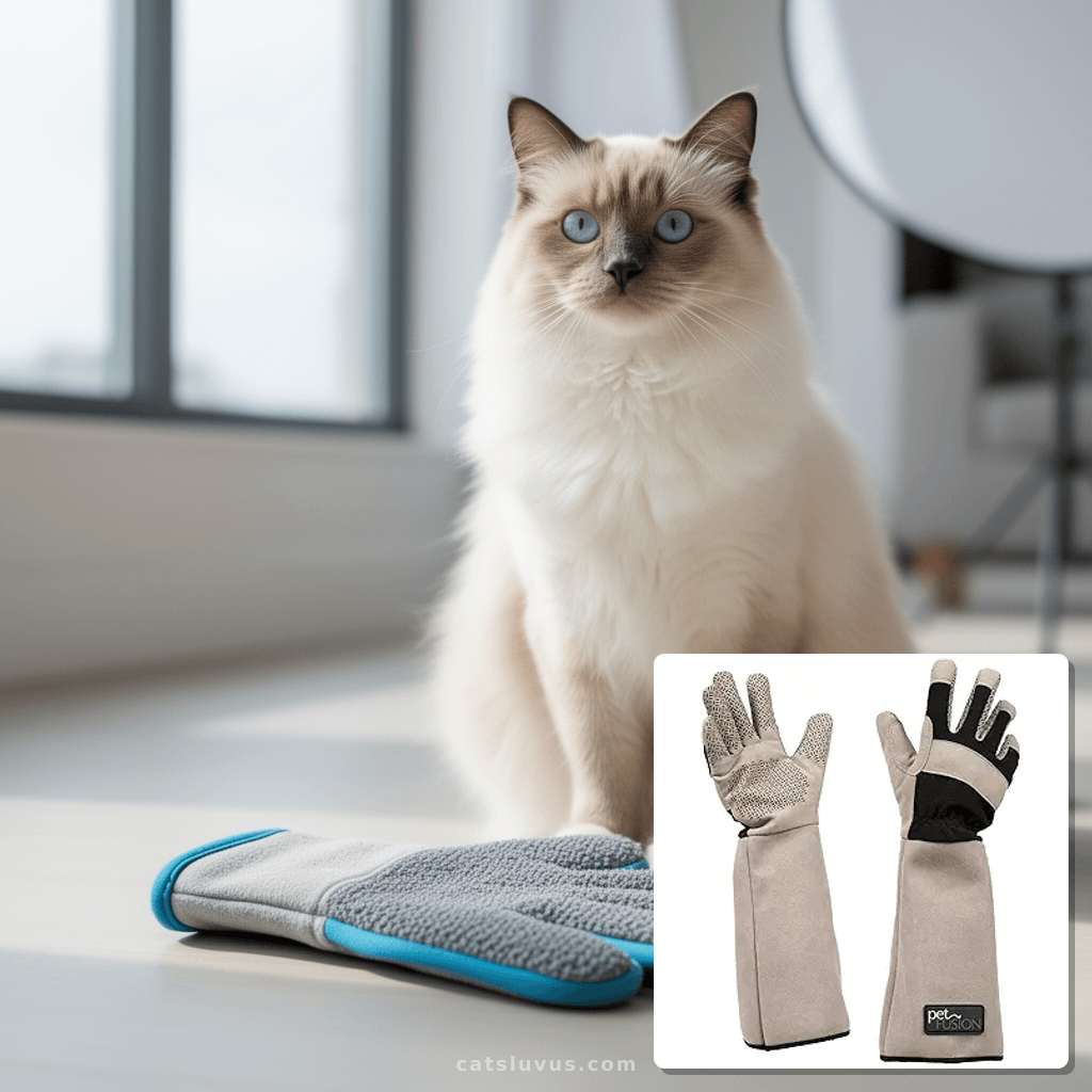 PetFusion Multipurpose Pet Glove for Grooming with cat - professional product lifestyle photo