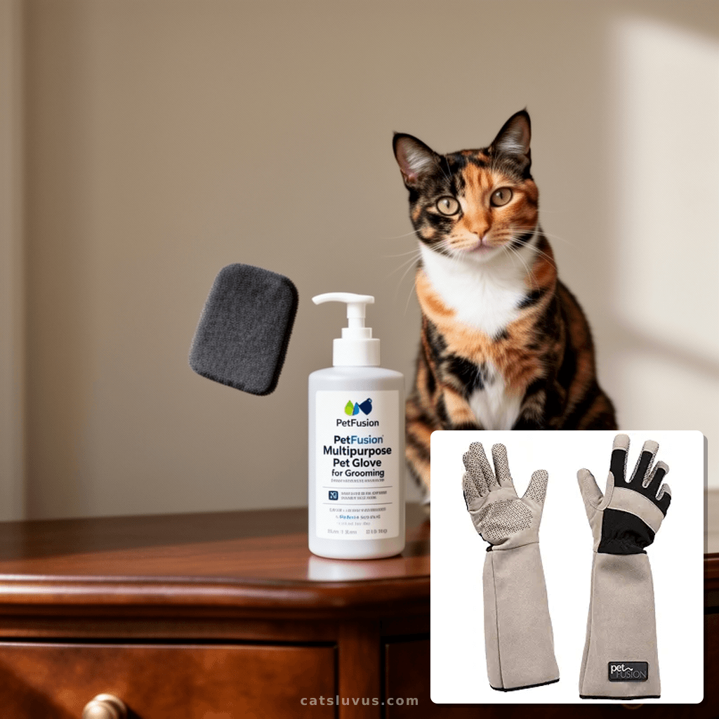 PetFusion Multipurpose Pet Glove for Grooming with cat - professional product lifestyle photo