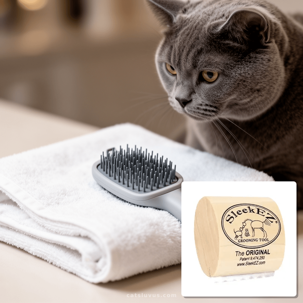 SleekEZ Cat Brush for Shedding & Cat Brushes for Indoor Cats with cat - professional product lifestyle photo