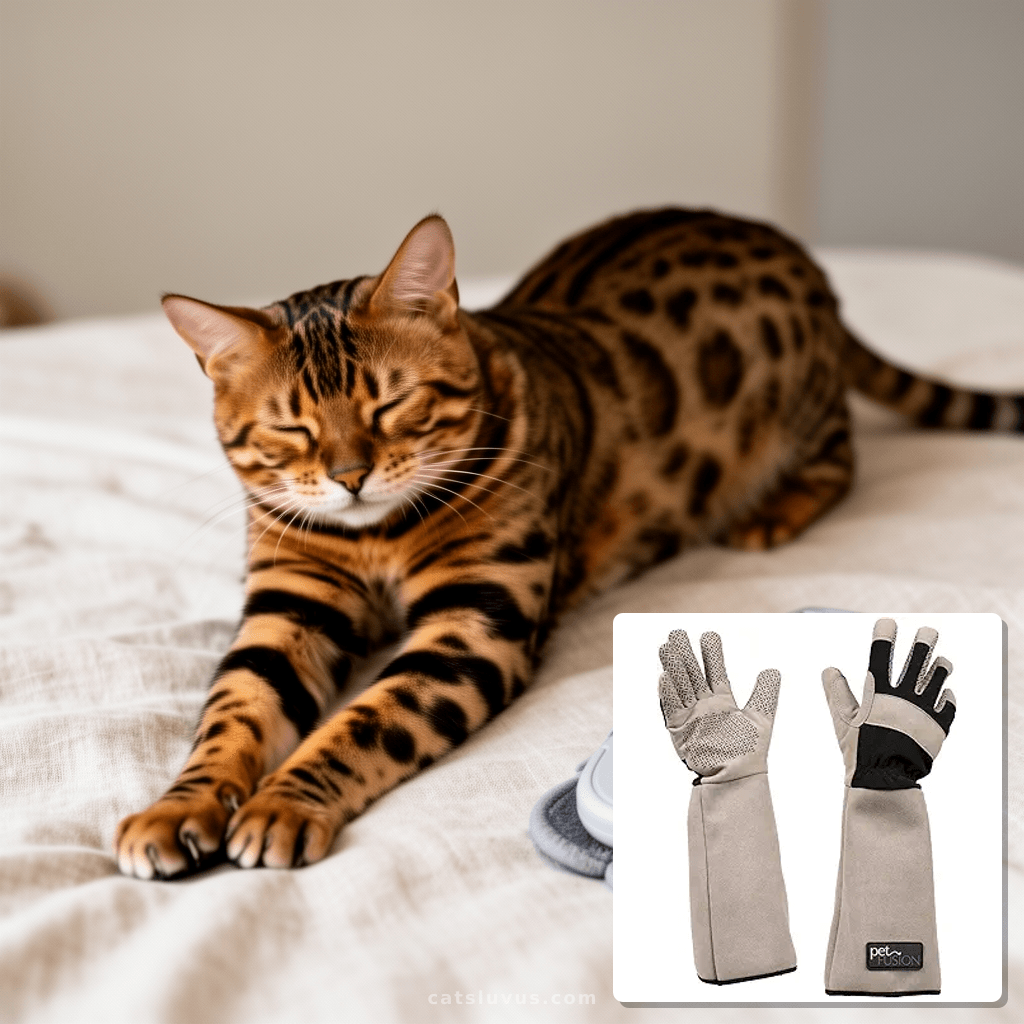 PetFusion Multipurpose Pet Glove for Grooming with cat - professional product lifestyle photo
