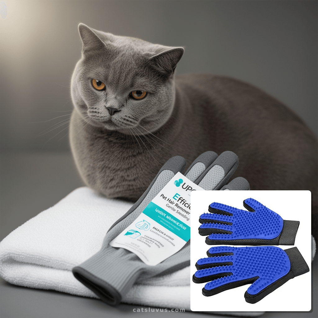 Upgrade Efficient Pet Hair Remover Gloves - Gentle Shedding with cat - professional product lifestyle photo