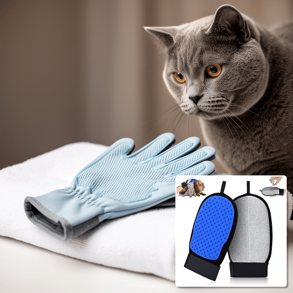 Pet Hair Removal Glove for Dog & Cat with cat - professional product lifestyle photo