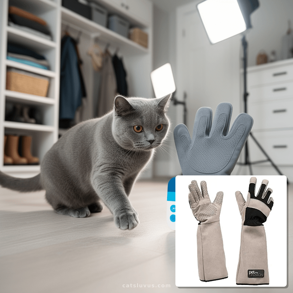 PetFusion Multipurpose Pet Glove for Grooming with cat - professional product lifestyle photo