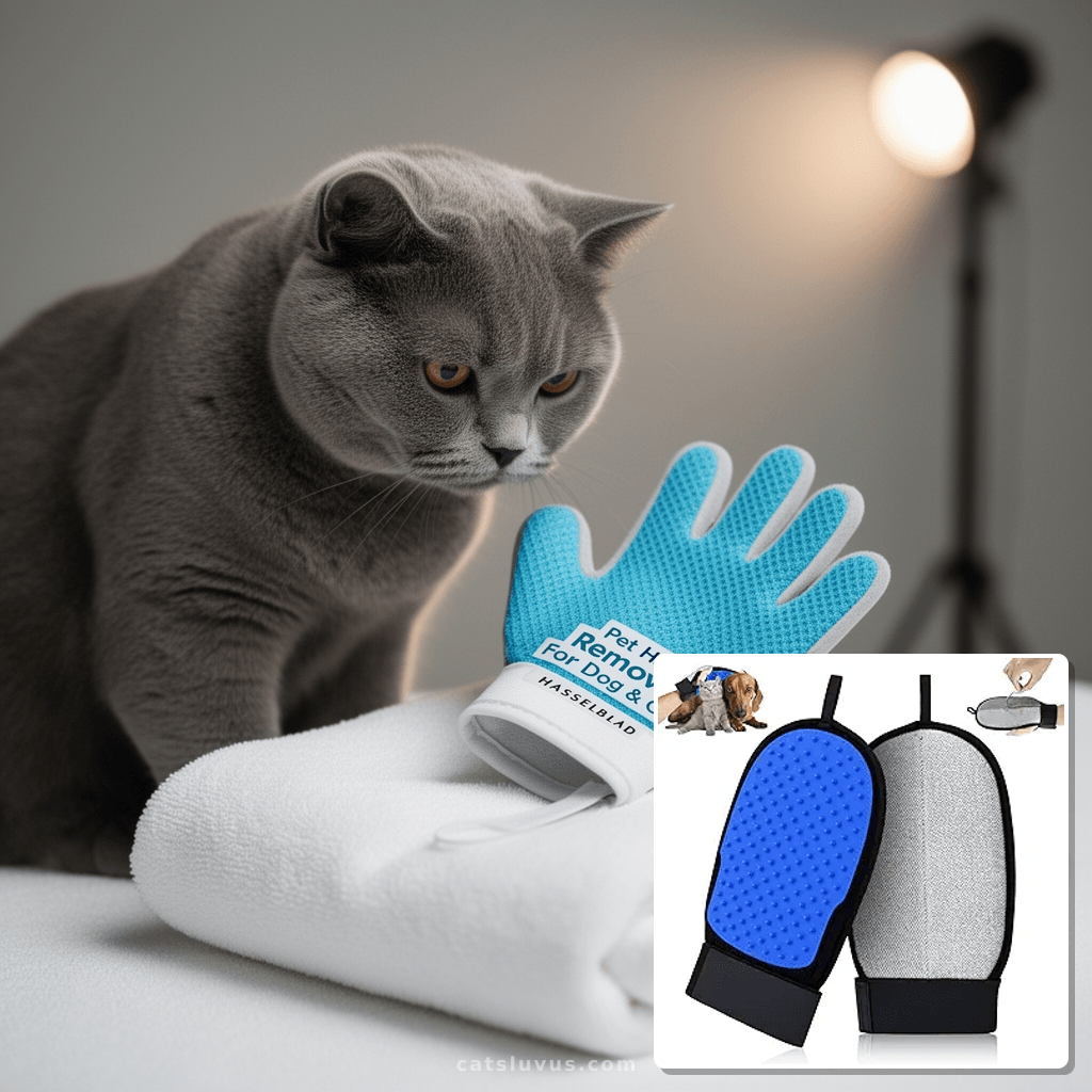 Pet Hair Removal Glove for Dog & Cat with cat - professional product lifestyle photo