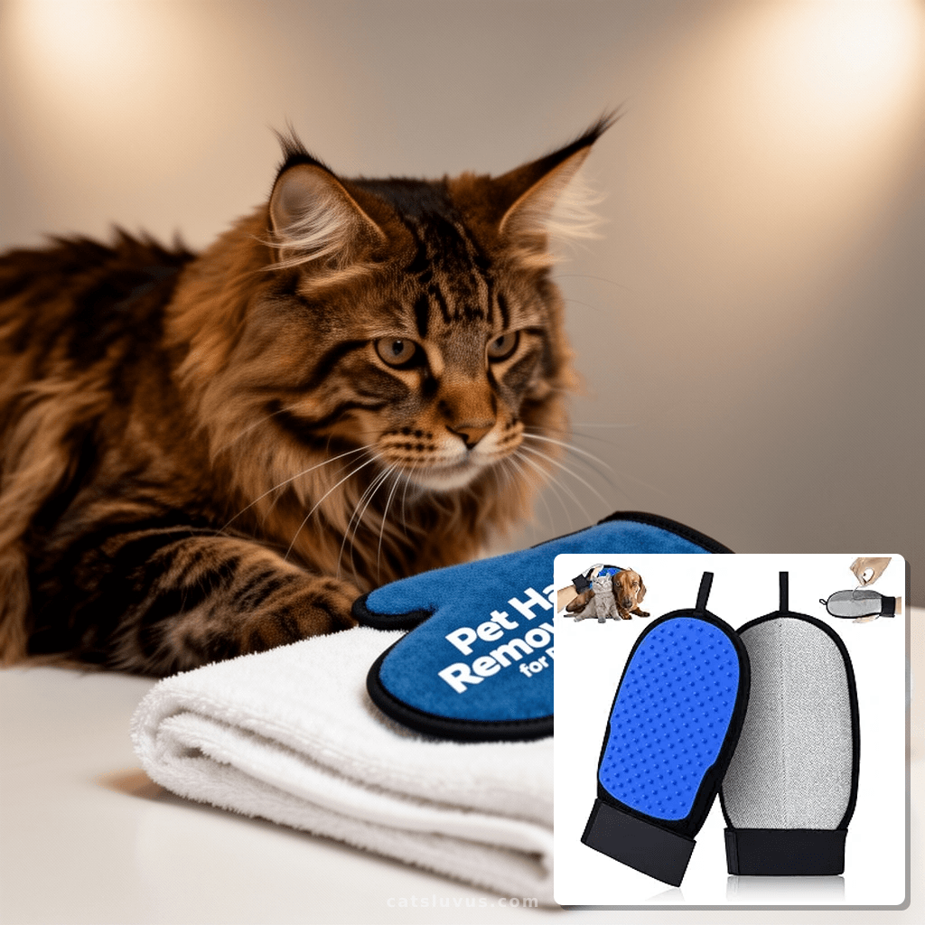 Pet Hair Removal Glove for Dog & Cat with cat - professional product lifestyle photo