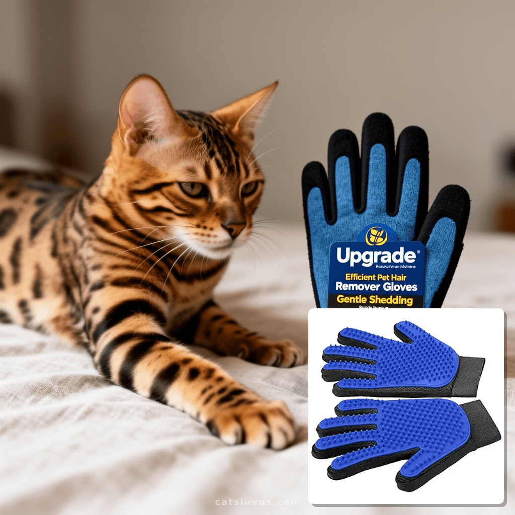 Upgrade Efficient Pet Hair Remover Gloves - Gentle Shedding with cat - professional product lifestyle photo