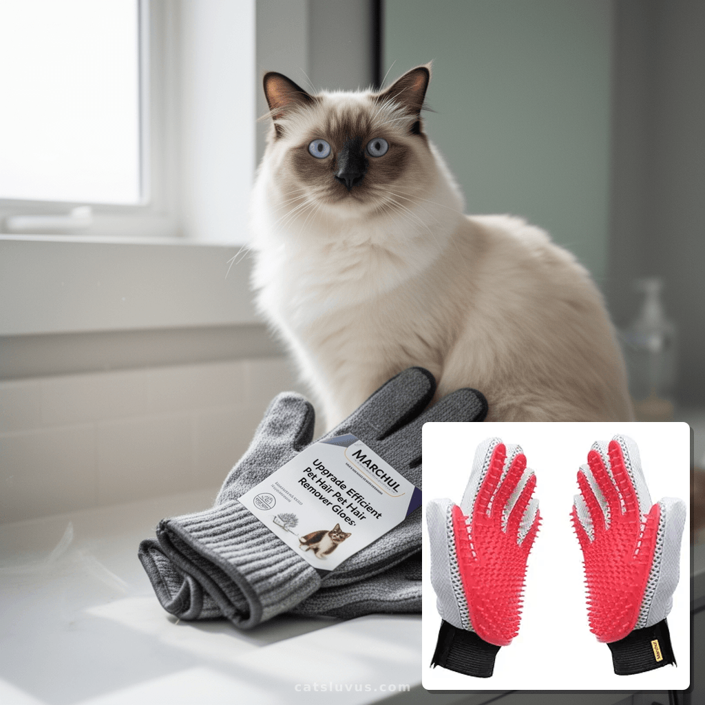 Marchul Upgrade Efficient Pet Hair Remover Gloves: Gentle with cat - professional product lifestyle photo