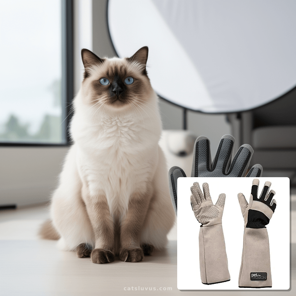 PetFusion Multipurpose Pet Glove for Grooming with cat - professional product lifestyle photo