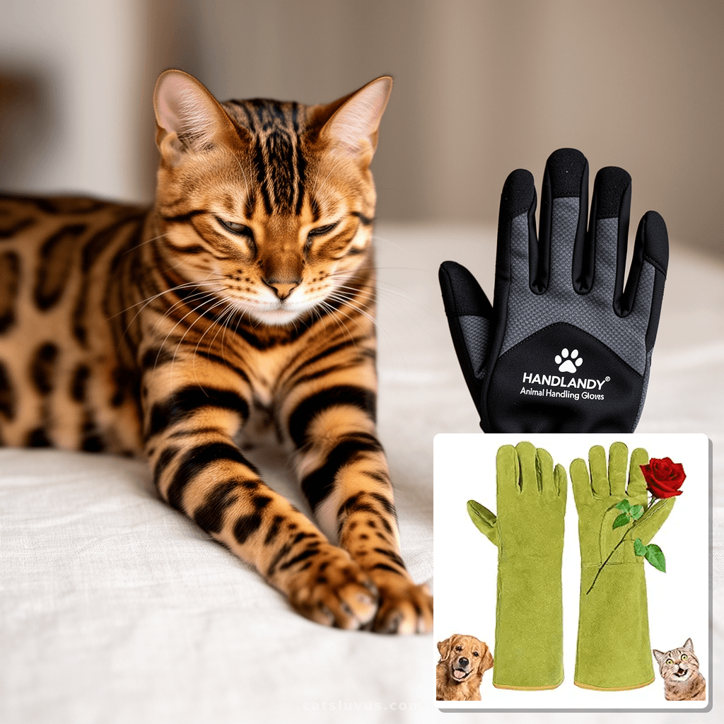 HANDLANDY Animal Handling Gloves with cat - professional product lifestyle photo