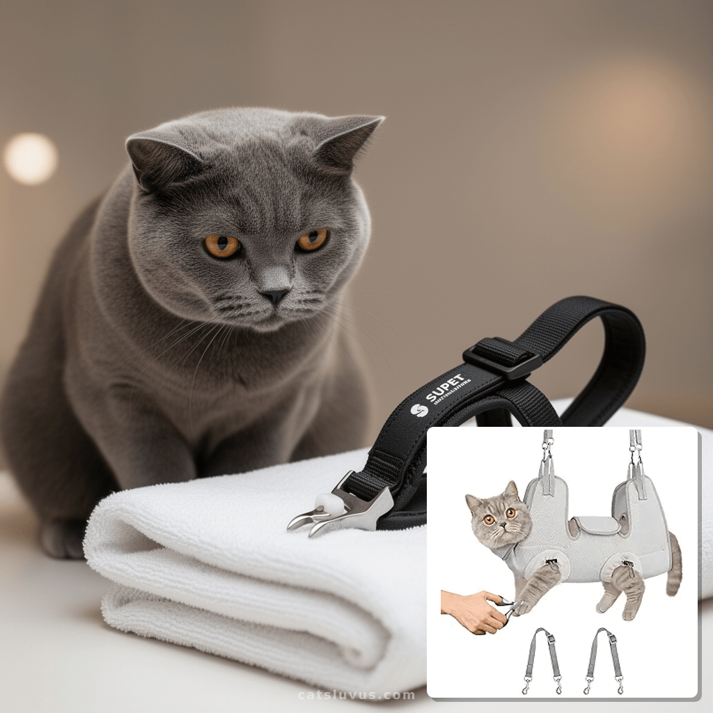 Supet Cat Grooming Hammock Harness for Nail Trimming with cat - professional product lifestyle photo