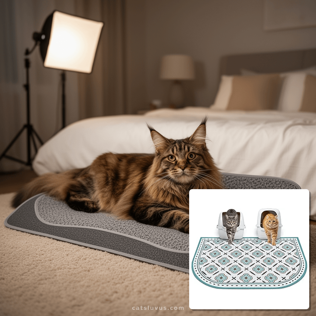 Glittme 33"X22" Arch Shape Cat Litter Mat Trapping Pad Soft  with cat - professional product lifestyle photo