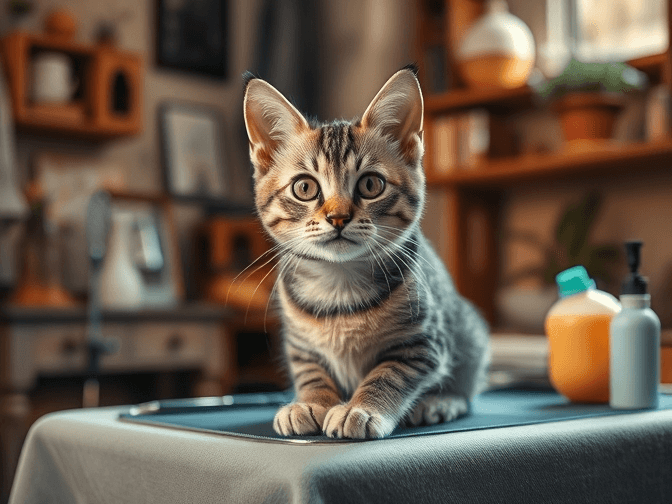 Cat owner reviewing cat grooming table setup guide options for their pet in 2026