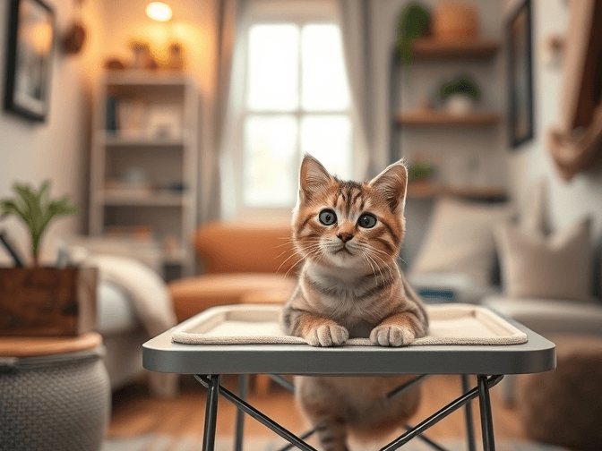Cat owner reviewing portable cat grooming table for small spaces options for their pet in 2026