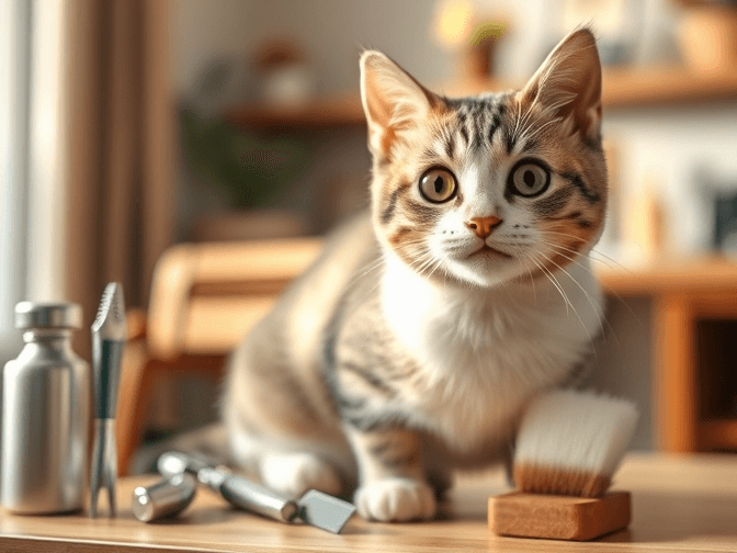 Cat owner reviewing professional cat grooming tools for beginners options for their pet in 2026