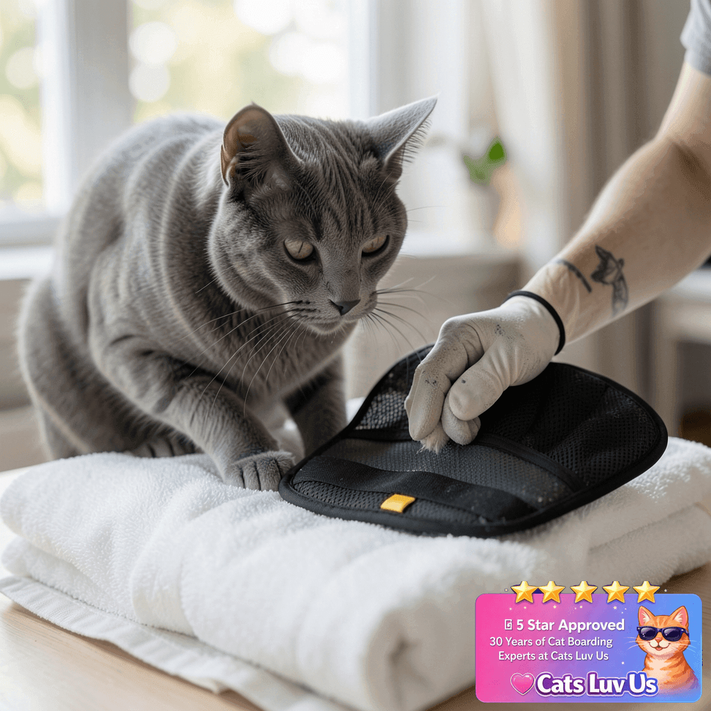 XXJXXJ Upgraded Pet Hair Removal Gloves for Cats & Dogs with cat - professional product lifestyle photo