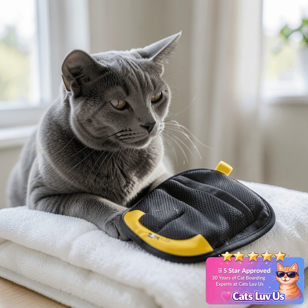 KEYHELP Pet Hair Removal Glove for Dogs & Cats with cat - professional product lifestyle photo