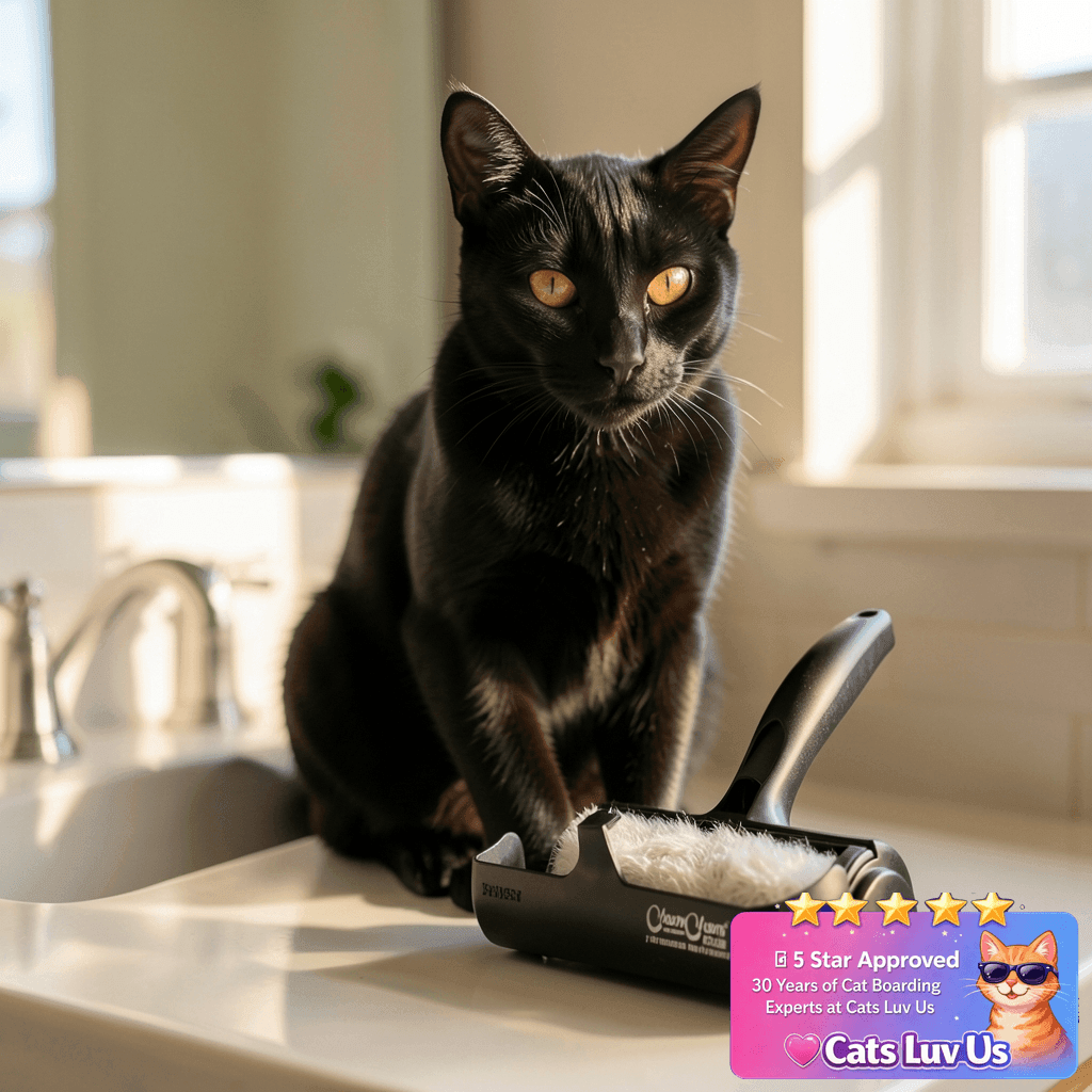 ChomChom Roller Pet Hair Remover – Original Size Reusable with cat - professional product lifestyle photo