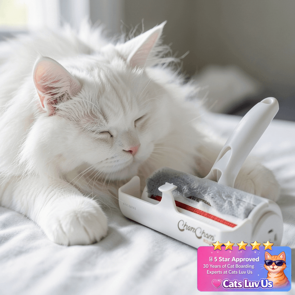 ChomChom Roller Pet Hair Remover – Original Size Reusable with cat - professional product lifestyle photo