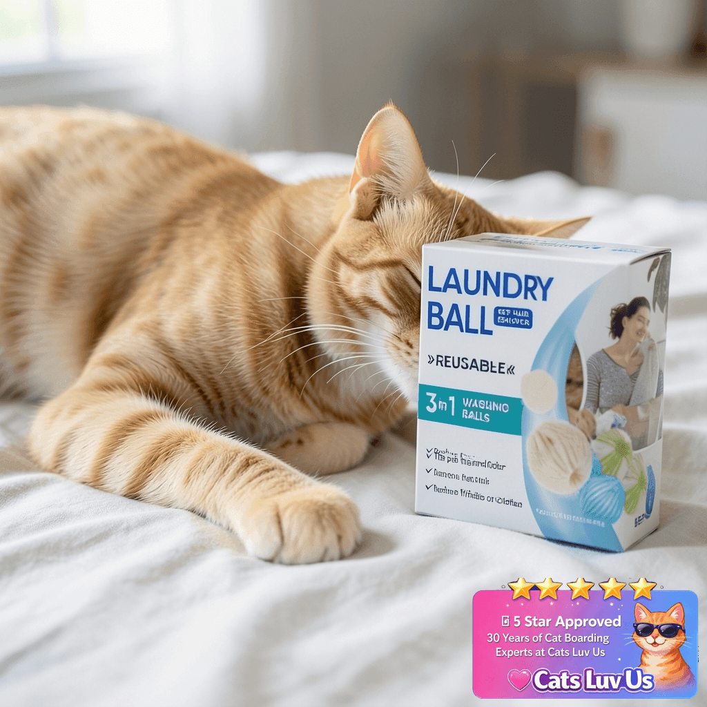 Pet Hair Remover for Laundry with cat - professional product lifestyle photo