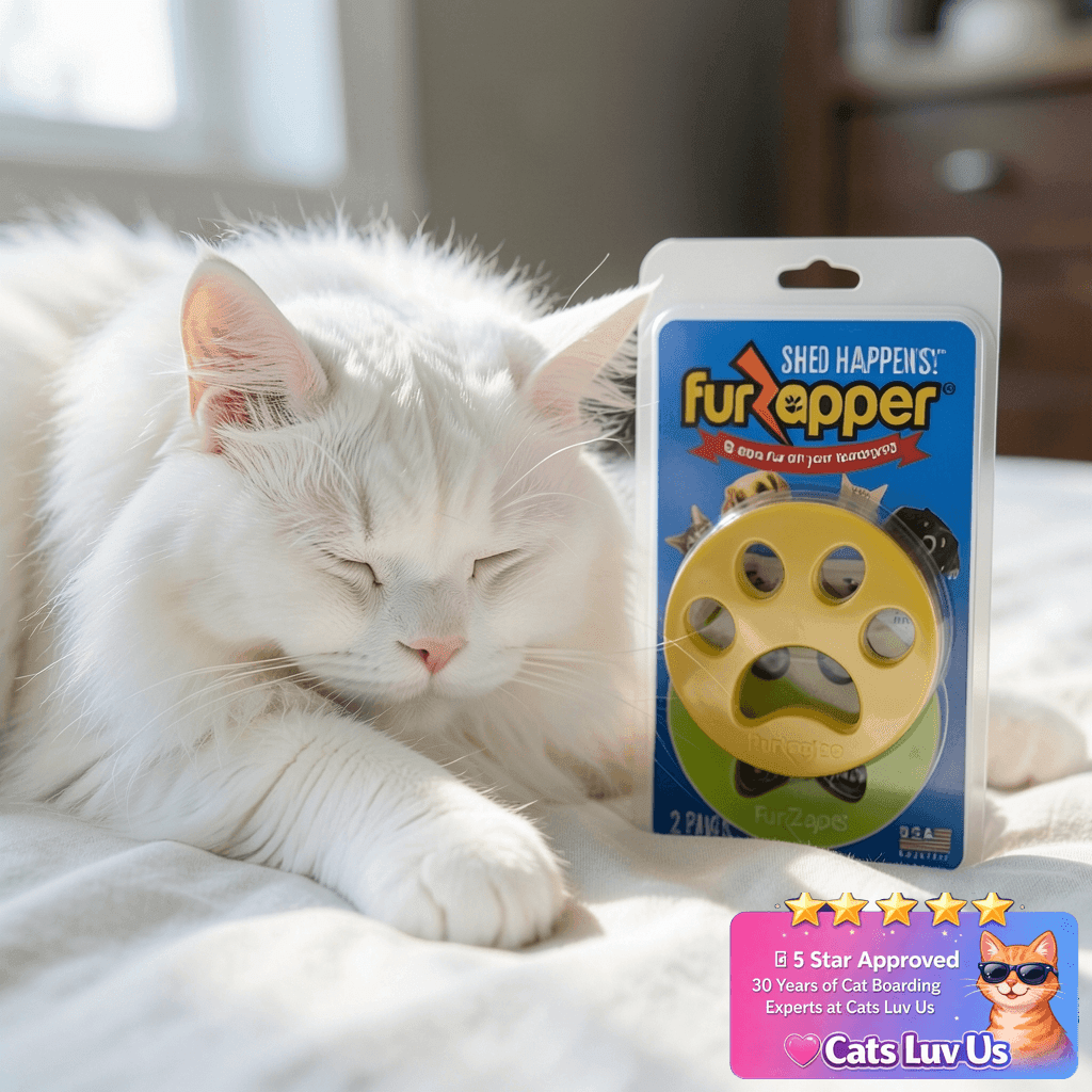 FurZapper Pet Hair Remover for Laundry with cat - professional product lifestyle photo