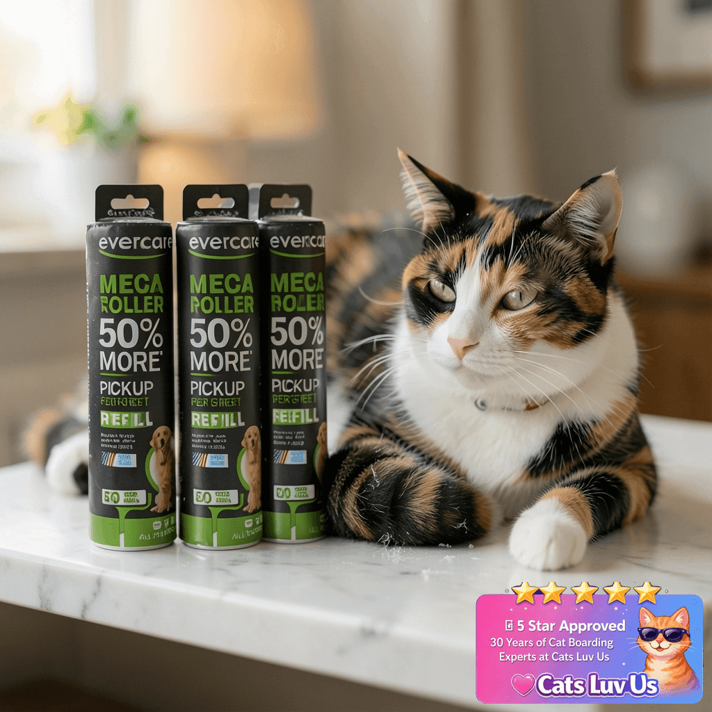 Evercare Pack of 6 10" Wide Large Surface Mega Pet Roller with cat - professional product lifestyle photo