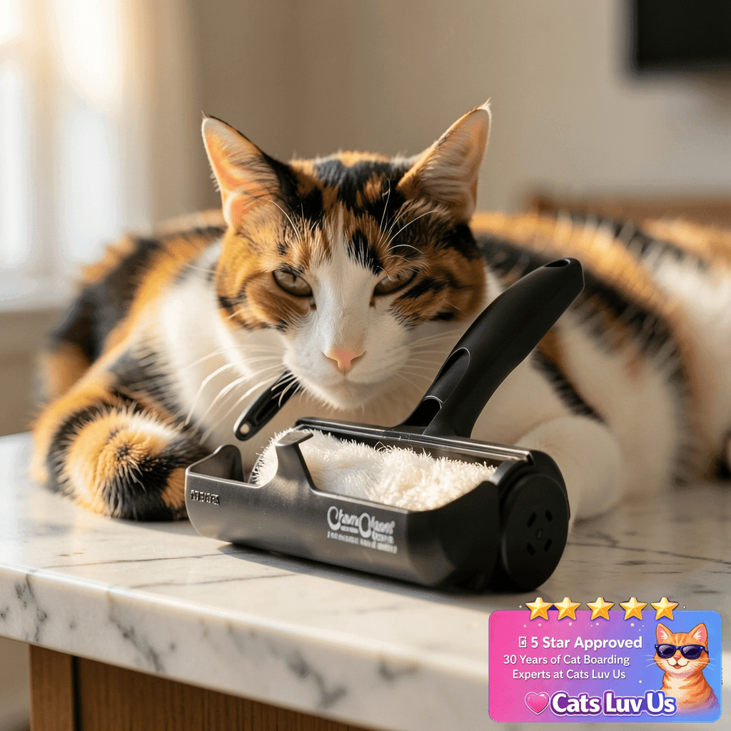 ChomChom Roller Pet Hair Remover – Original Size Reusable with cat - professional product lifestyle photo