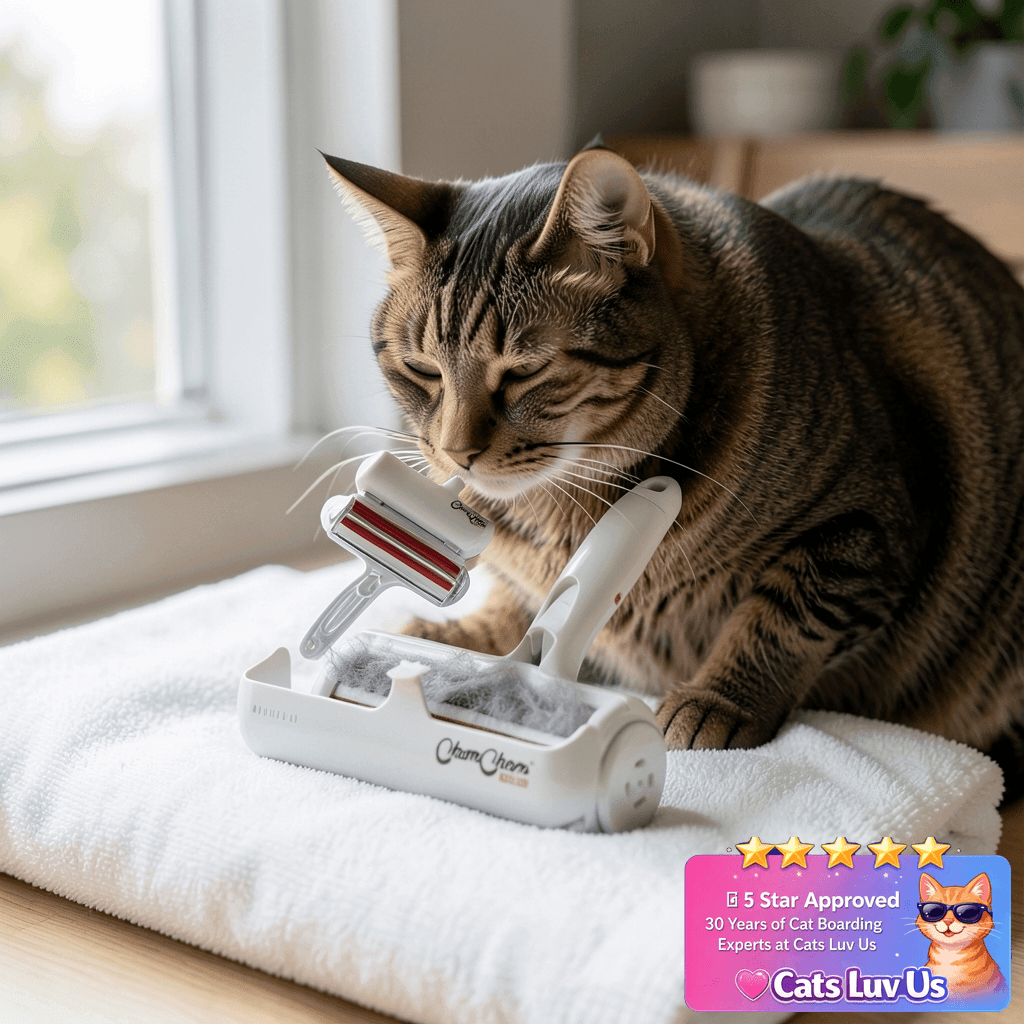 ChomChom Roller Pet Hair Remover – Original Size Reusable with cat - professional product lifestyle photo